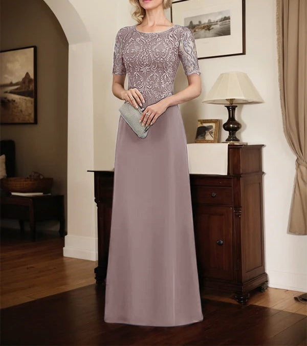 A-line Scoop Floor-Length Lace Chiffon Mother of the Bride Dress With Sequins