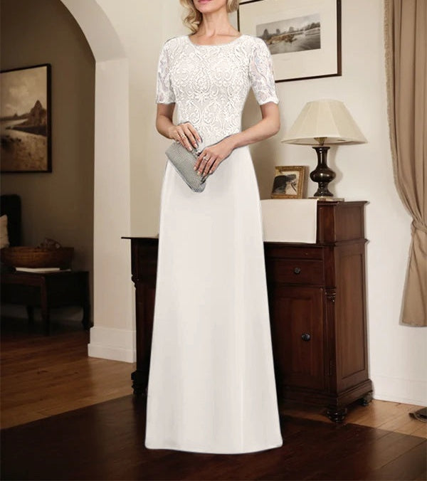 A-line Scoop Floor-Length Lace Chiffon Mother of the Bride Dress With Sequins
