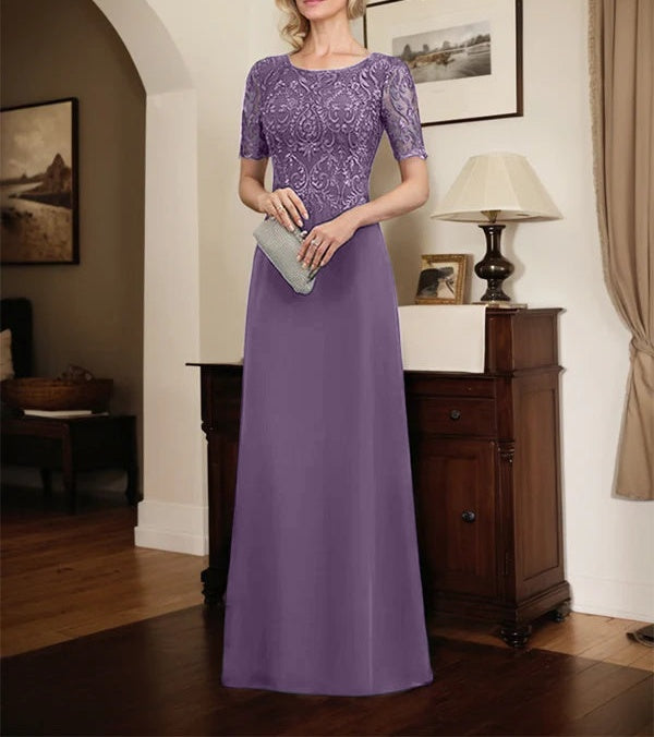 A-line Scoop Floor-Length Lace Chiffon Mother of the Bride Dress With Sequins