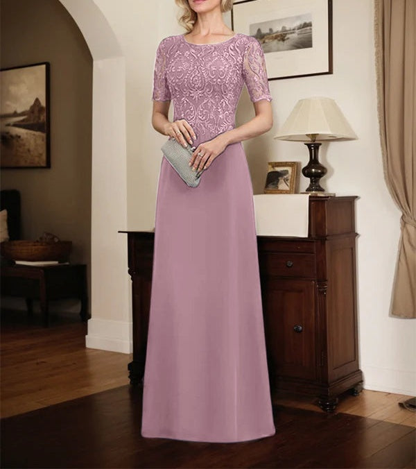 A-line Scoop Floor-Length Lace Chiffon Mother of the Bride Dress With Sequins