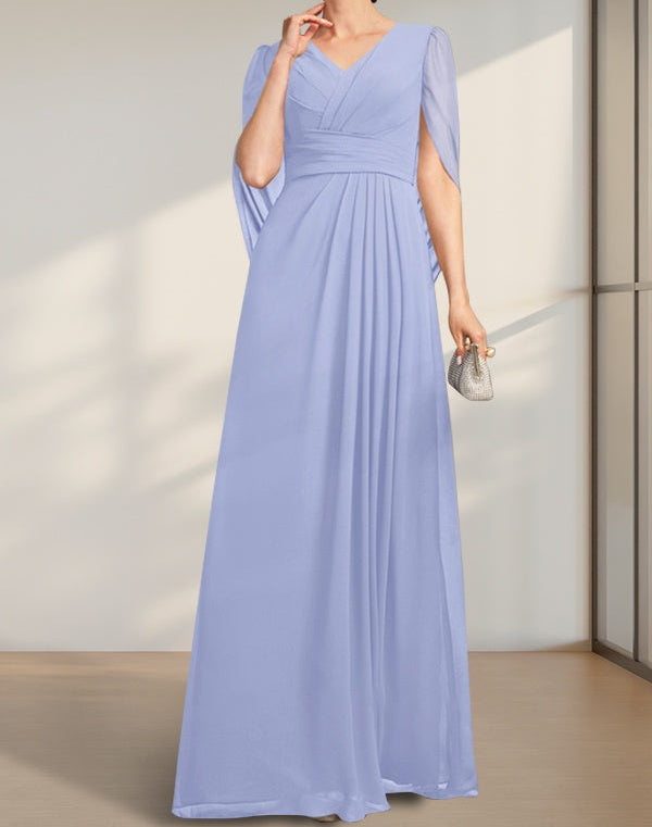 A-line V-Neck Floor-Length Chiffon Mother of the Bride Dress With Pleated
