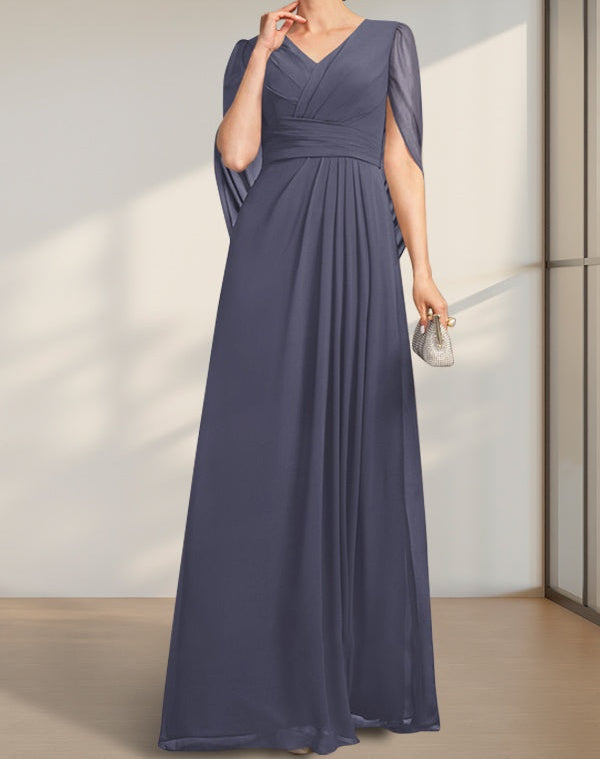A-line V-Neck Floor-Length Chiffon Mother of the Bride Dress With Pleated