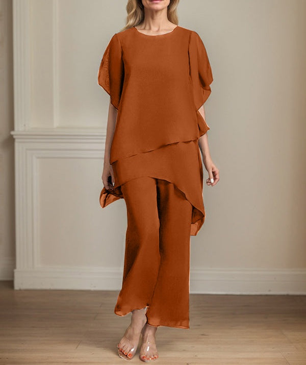 Separates Jumpsuit/Pantsuit Scoop Ankle-Length Chiffon Mother of the Bride Dress