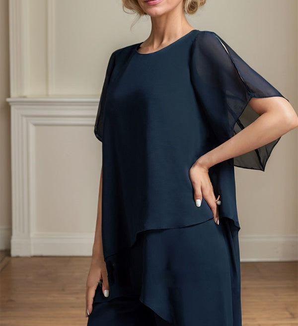 Separates Jumpsuit/Pantsuit Scoop Ankle-Length Chiffon Mother of the Bride Dress