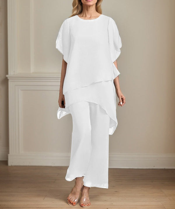 Separates Jumpsuit/Pantsuit Scoop Ankle-Length Chiffon Mother of the Bride Dress