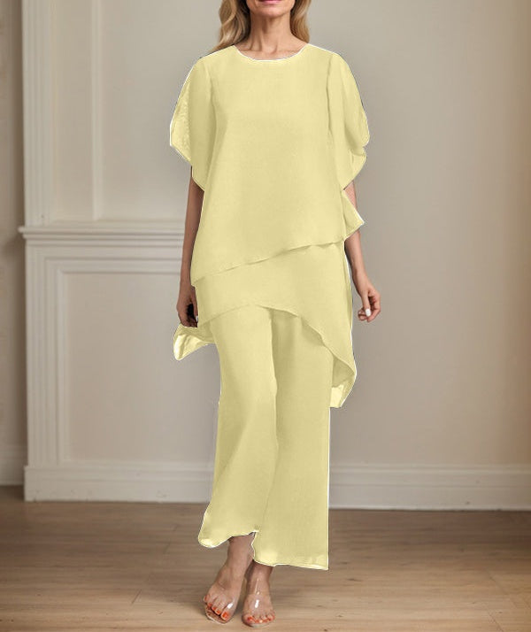 Separates Jumpsuit/Pantsuit Scoop Ankle-Length Chiffon Mother of the Bride Dress