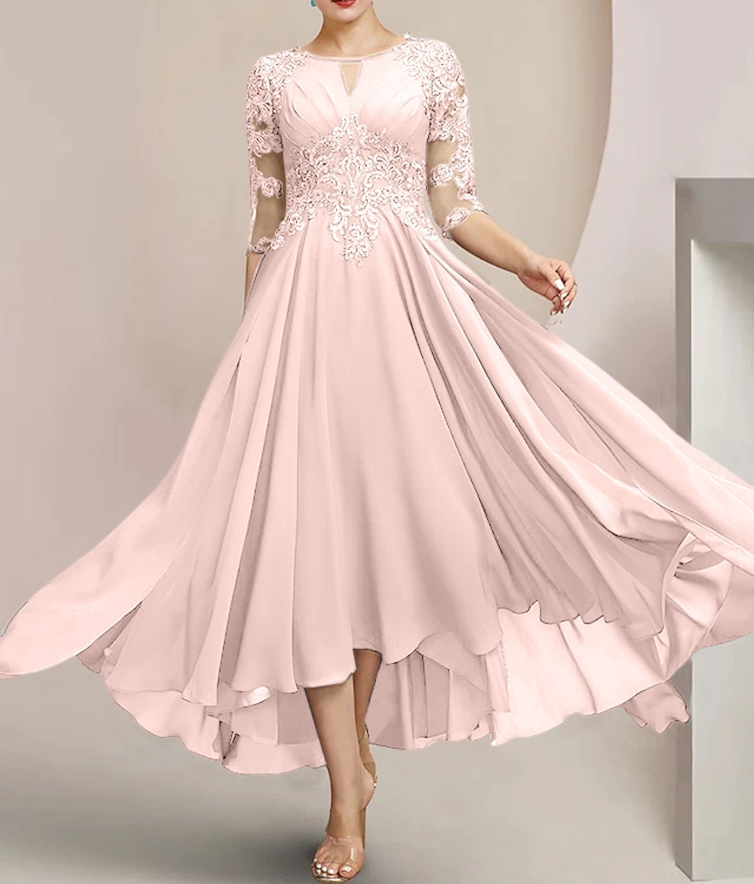 A-Line/Princess Scoop Tea-Length Mother of the Bride Dresses