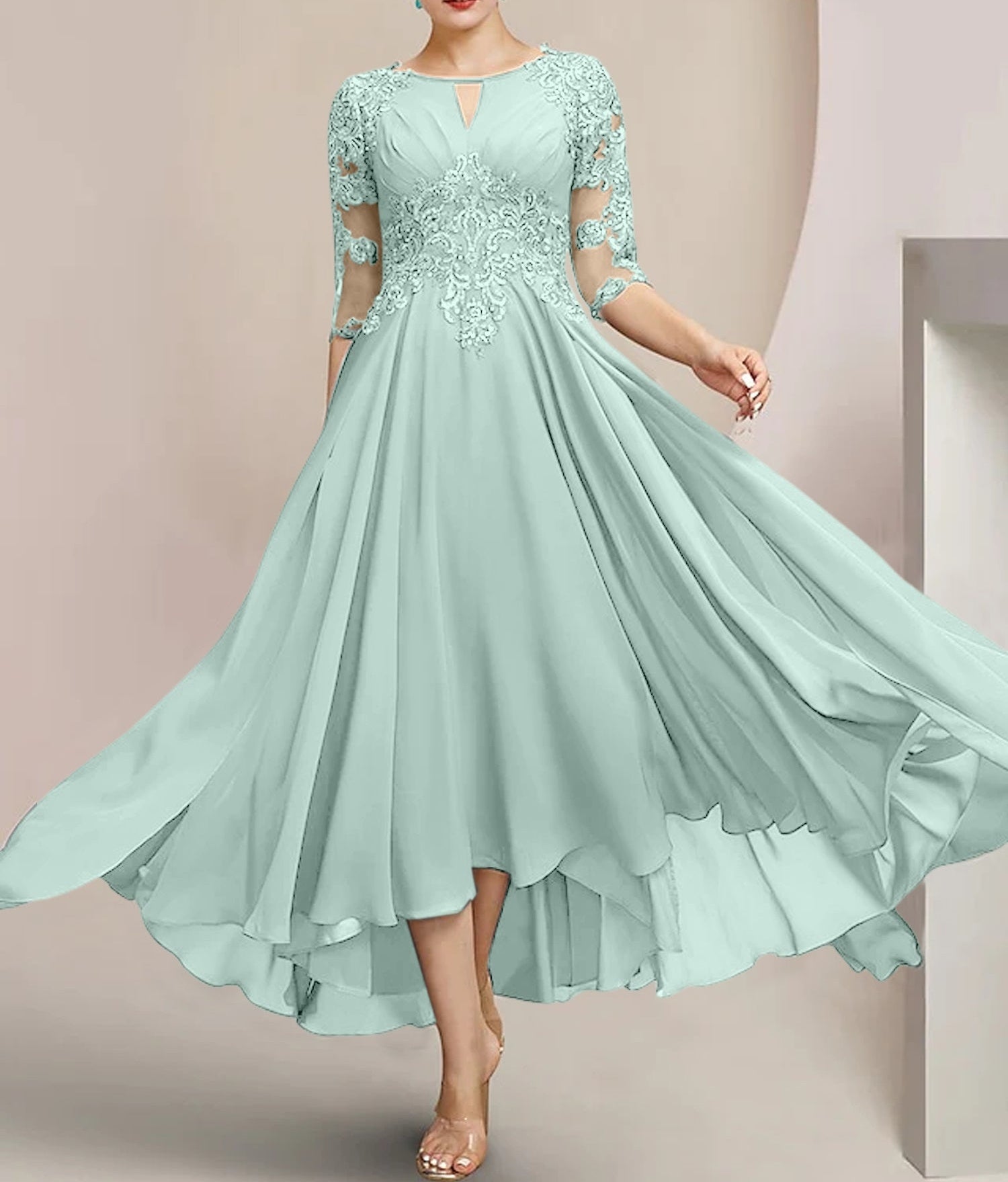 A-Line/Princess Scoop Tea-Length Mother of the Bride Dresses