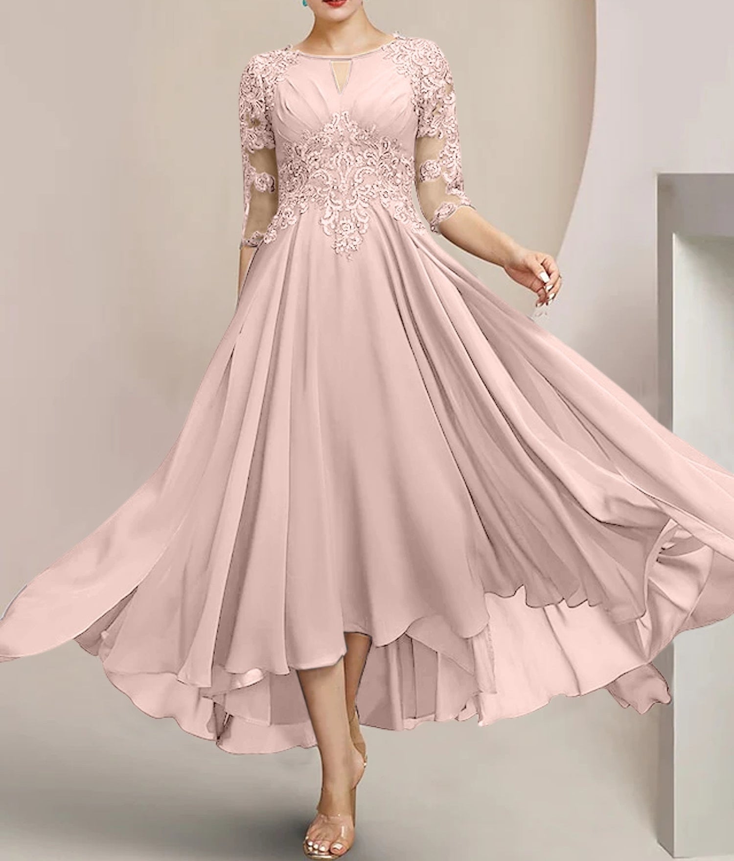 A-Line/Princess Scoop Tea-Length Mother of the Bride Dresses