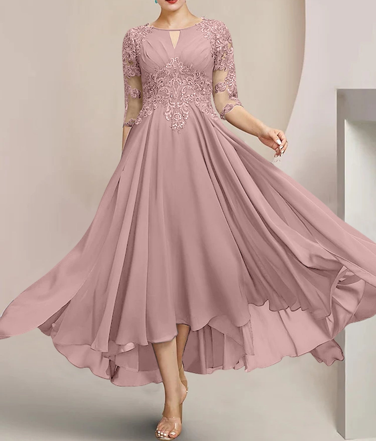 A-Line/Princess Scoop Tea-Length Mother of the Bride Dresses