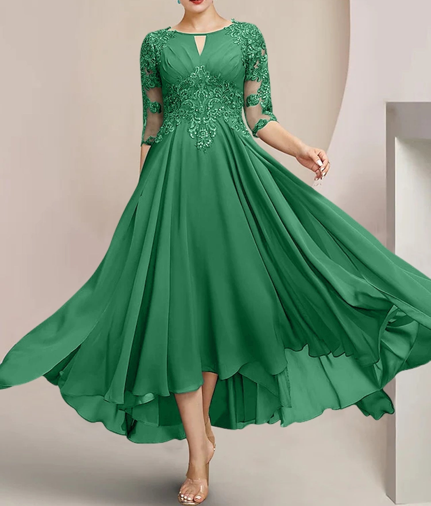 A-Line/Princess Scoop Tea-Length Mother of the Bride Dresses