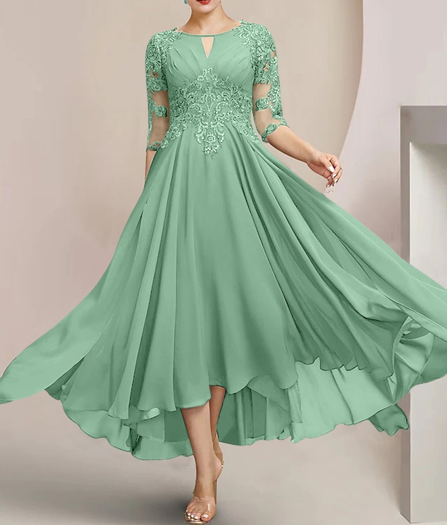A-Line/Princess Scoop Tea-Length Mother of the Bride Dresses
