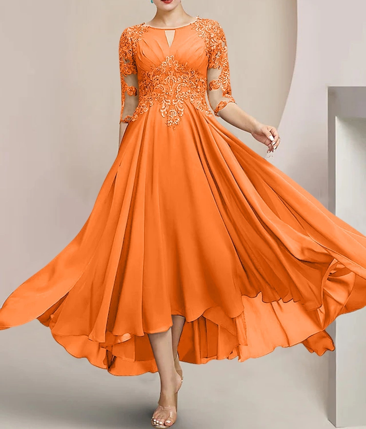 A-Line/Princess Scoop Tea-Length Mother of the Bride Dresses