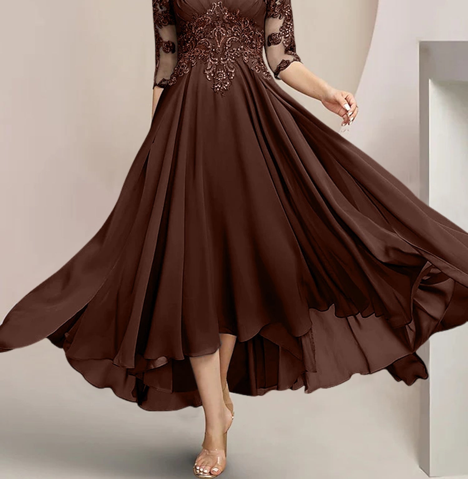 A-Line/Princess Scoop Tea-Length Mother of the Bride Dresses