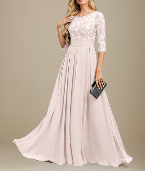 A-Line Scoop Floor-Length Lace Chiffon Mother Of the Bride Dress With Sequins Applique