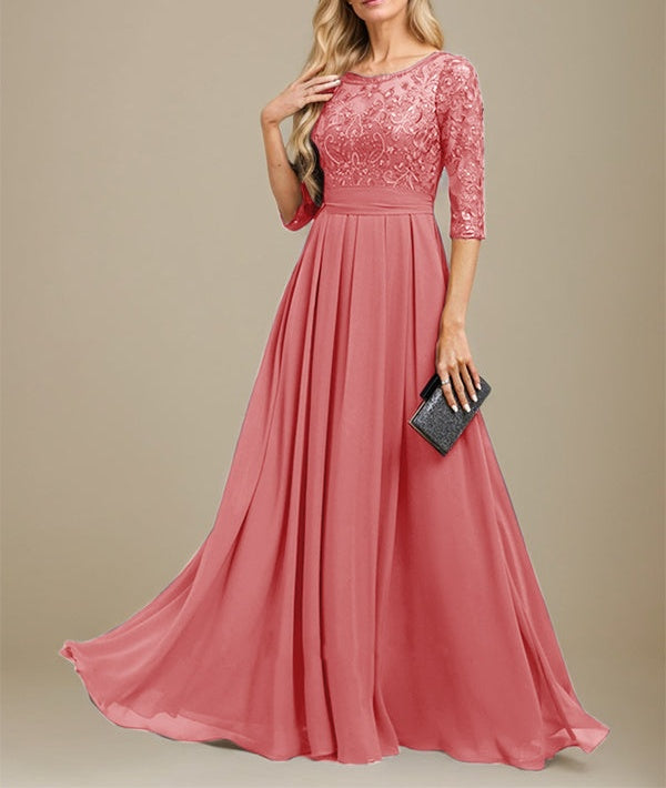 A-Line Scoop Floor-Length Lace Chiffon Mother Of the Bride Dress With Sequins Applique