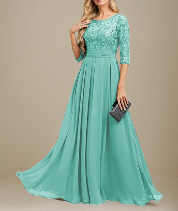 A-Line Scoop Floor-Length Lace Chiffon Mother Of the Bride Dress With Sequins Applique