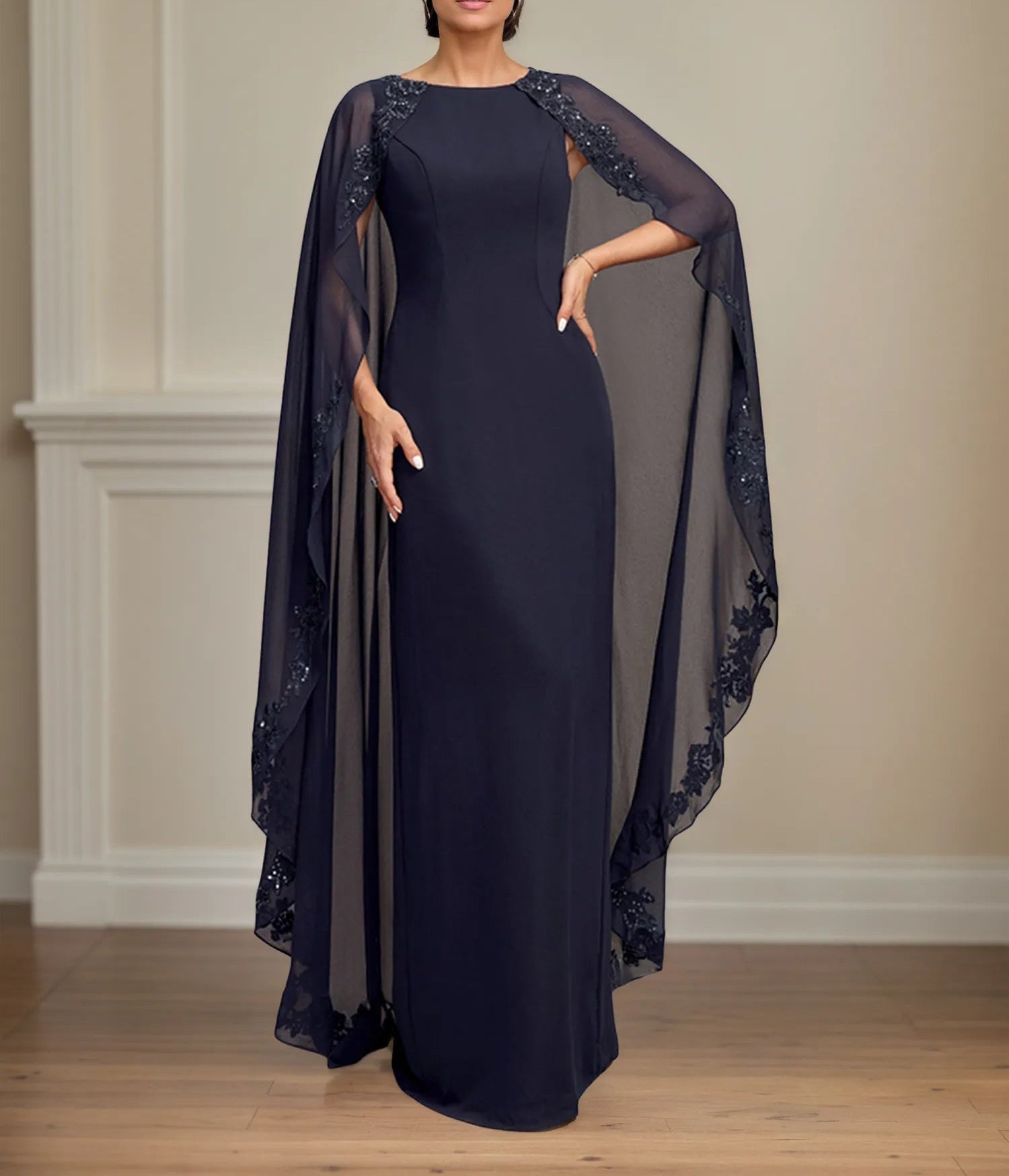 Sheath/Column Scoop Floor Length Chiffon Mother of the Bride Dress With Appliques Sequins