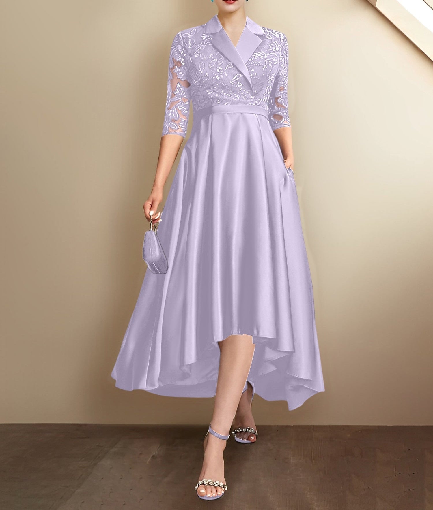 Sheath/Column V-Neck Tea-Length Mother of the Bride Dresses