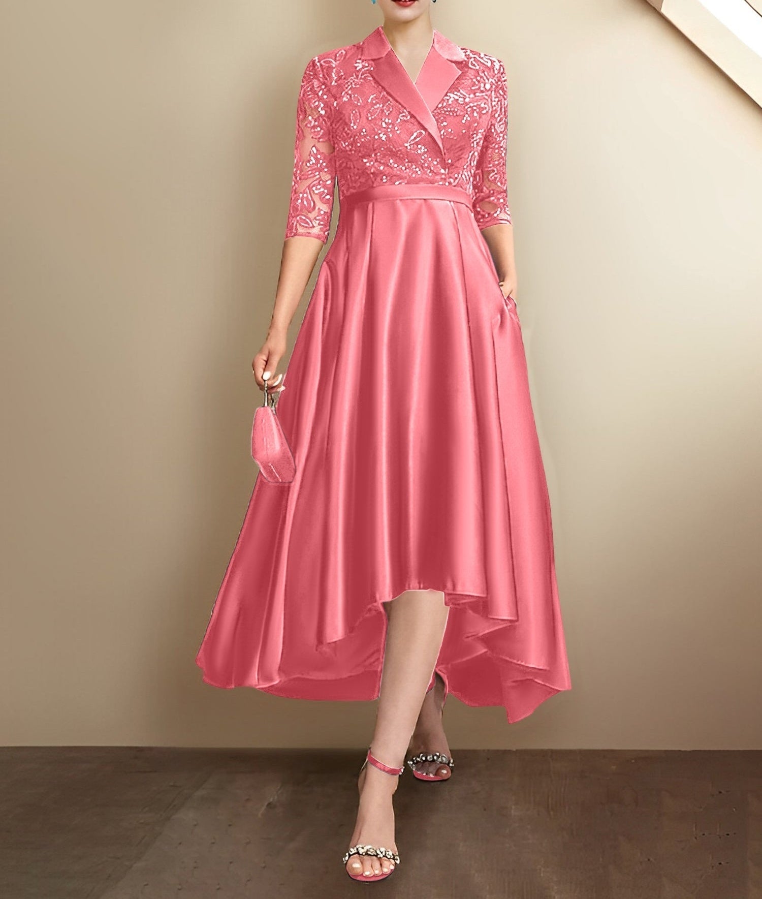 Sheath/Column V-Neck Tea-Length Mother of the Bride Dresses