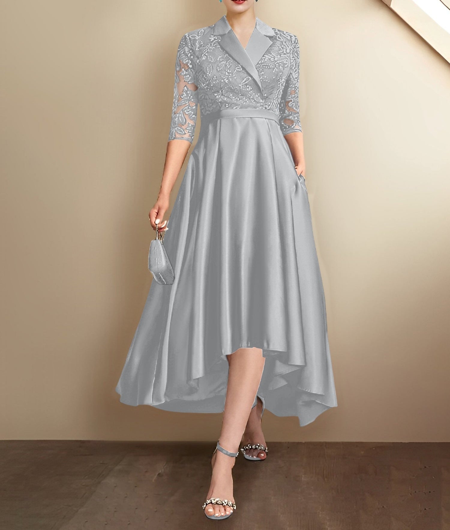 Sheath/Column V-Neck Tea-Length Mother of the Bride Dresses