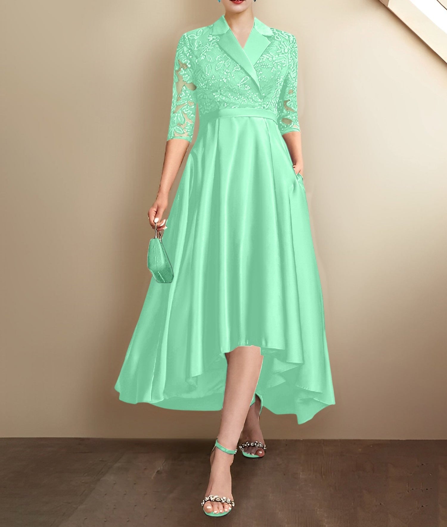 Sheath/Column V-Neck Tea-Length Mother of the Bride Dresses