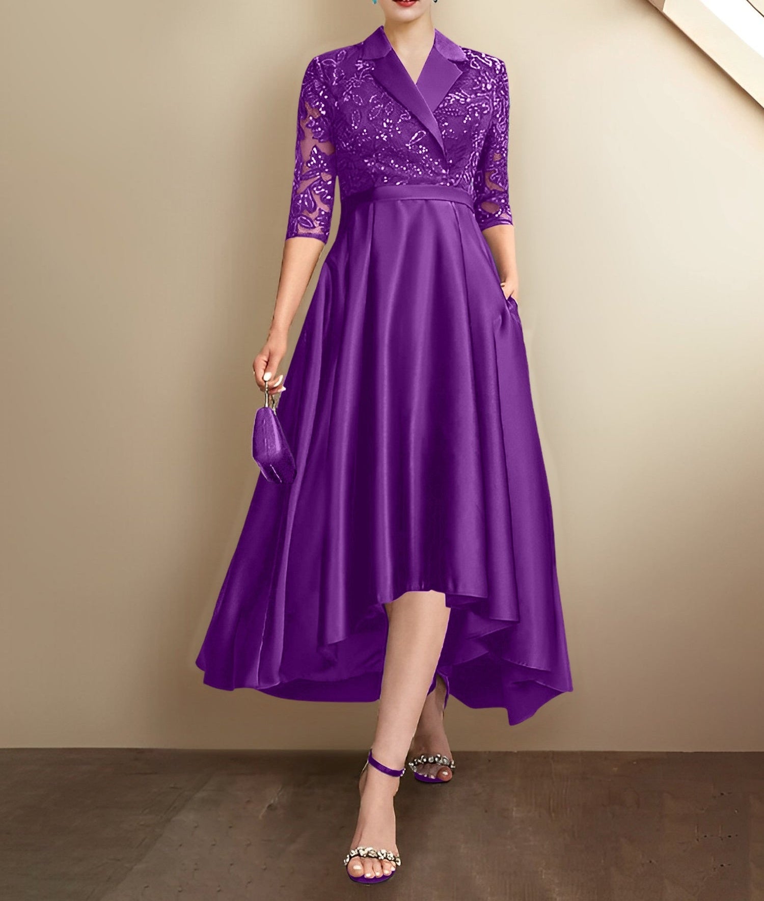 Sheath/Column V-Neck Tea-Length Mother of the Bride Dresses