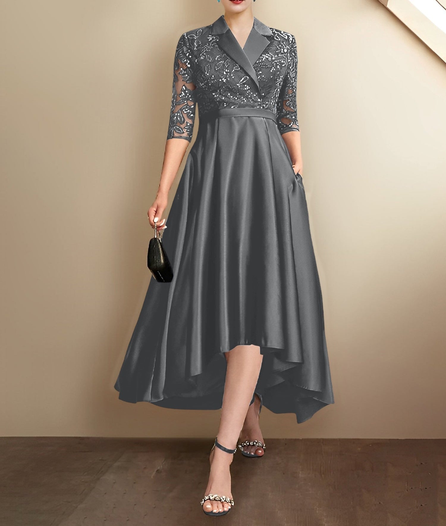 Sheath/Column V-Neck Tea-Length Mother of the Bride Dresses