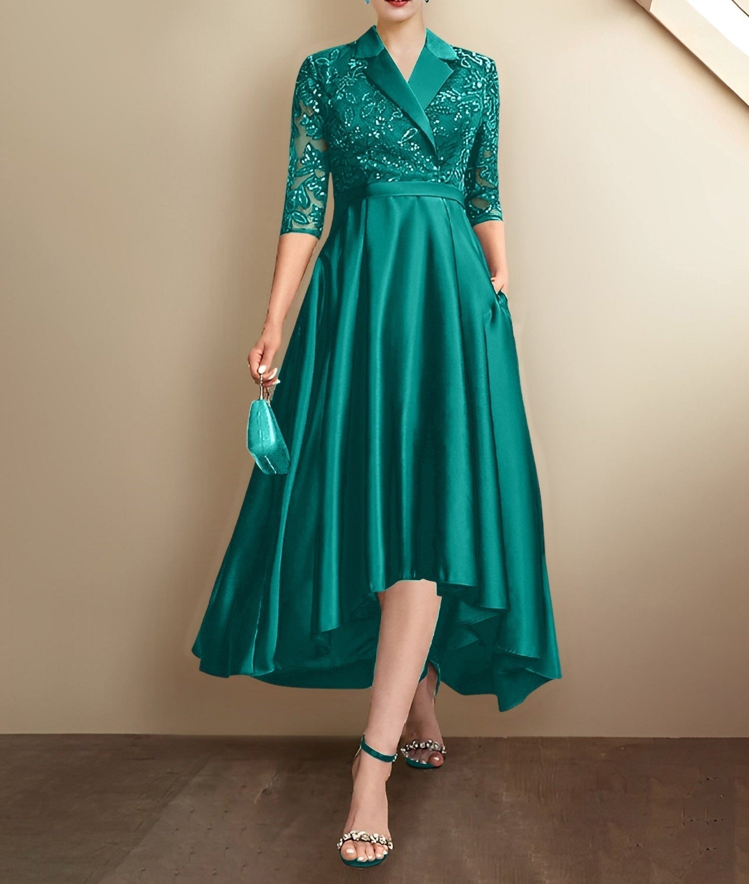 Sheath/Column V-Neck Tea-Length Mother of the Bride Dresses