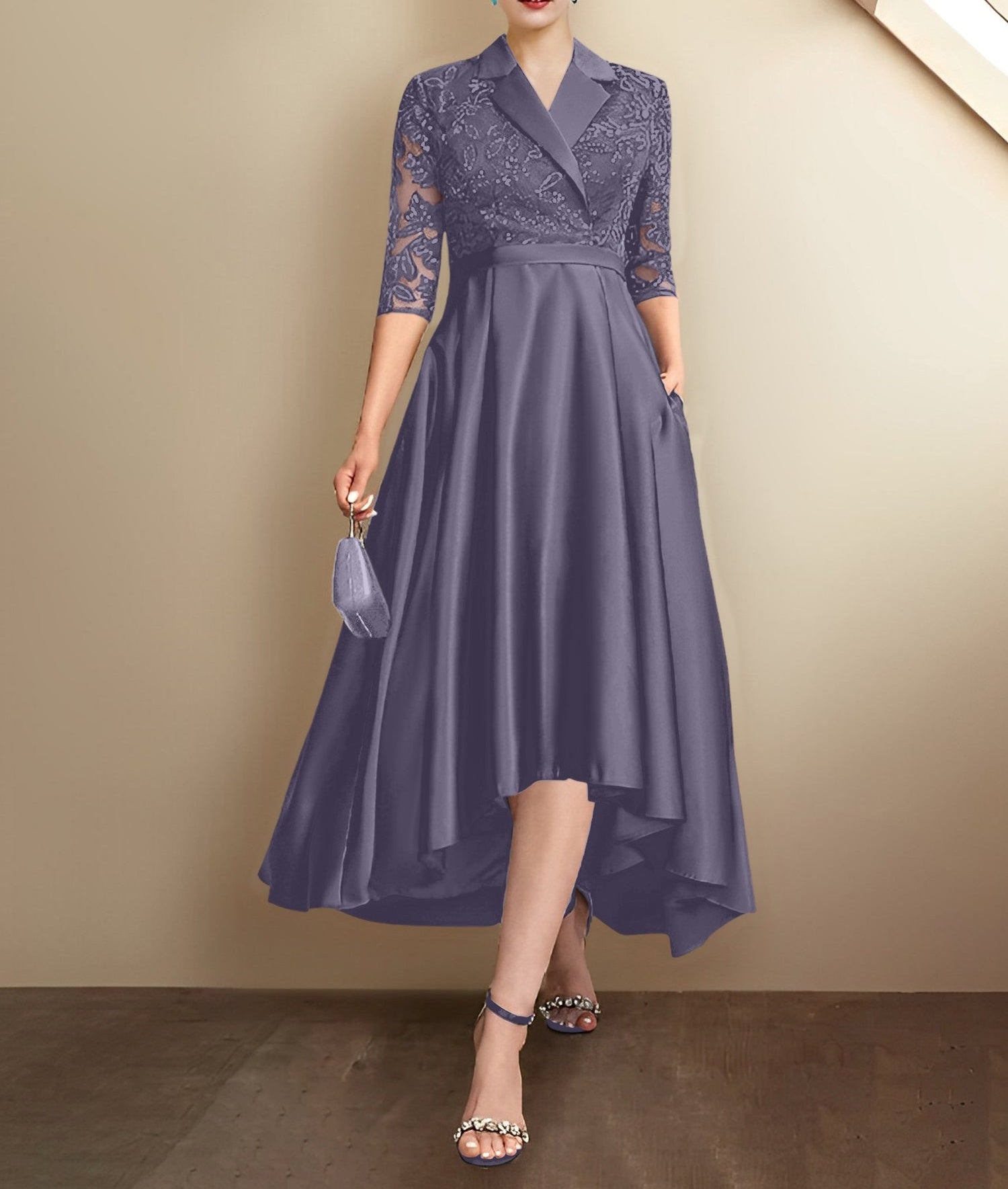 Sheath/Column V-Neck Tea-Length Mother of the Bride Dresses
