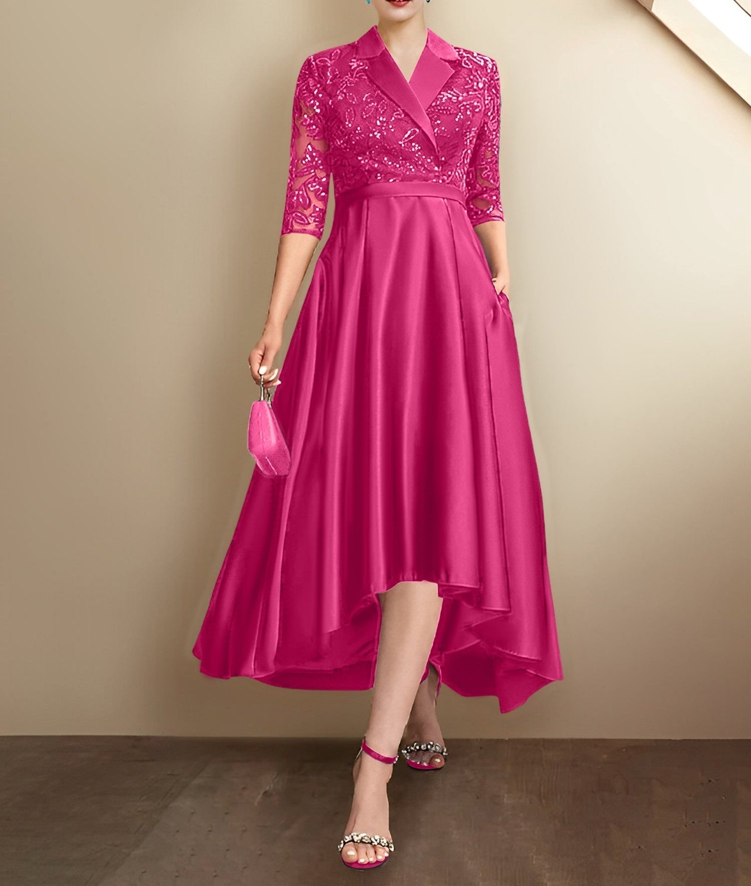 Sheath/Column V-Neck Tea-Length Mother of the Bride Dresses