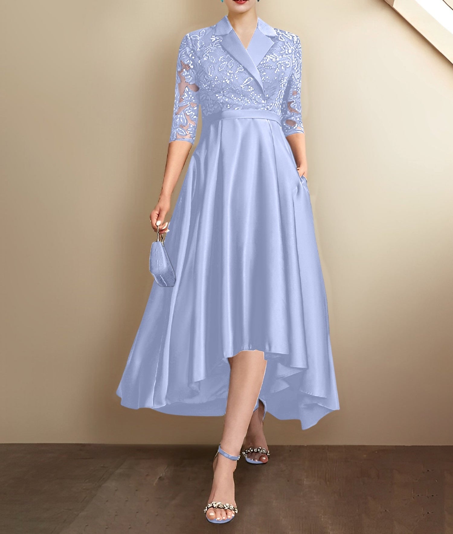 Sheath/Column V-Neck Tea-Length Mother of the Bride Dresses