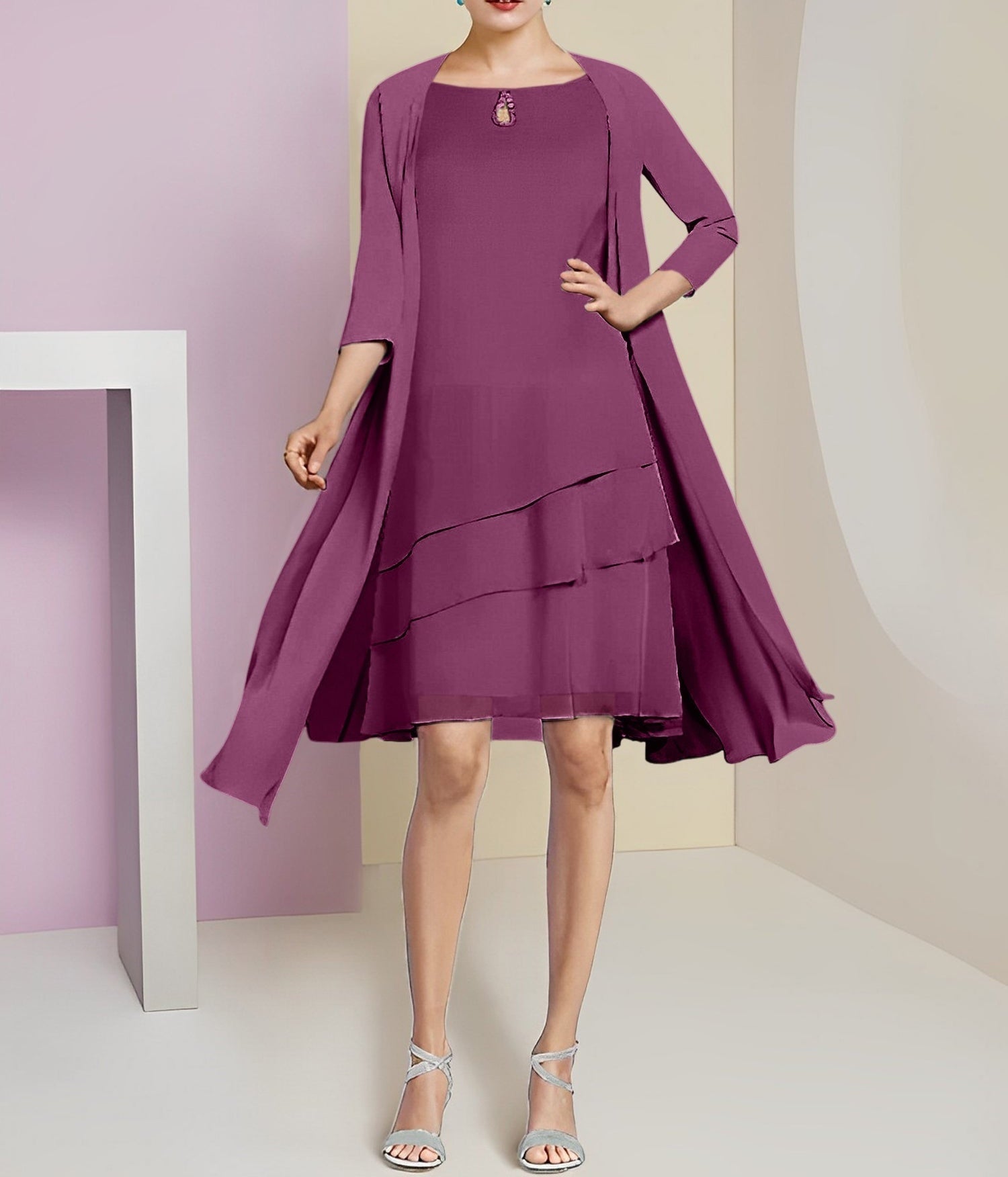 A-Line/Princess Jewel Neck Knee-Length Mother of the Bride Dresses