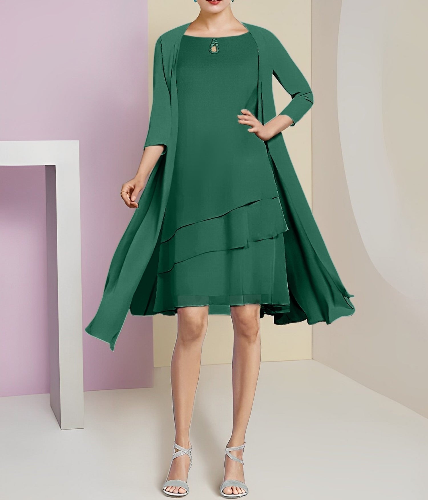 A-Line/Princess Jewel Neck Knee-Length Mother of the Bride Dresses