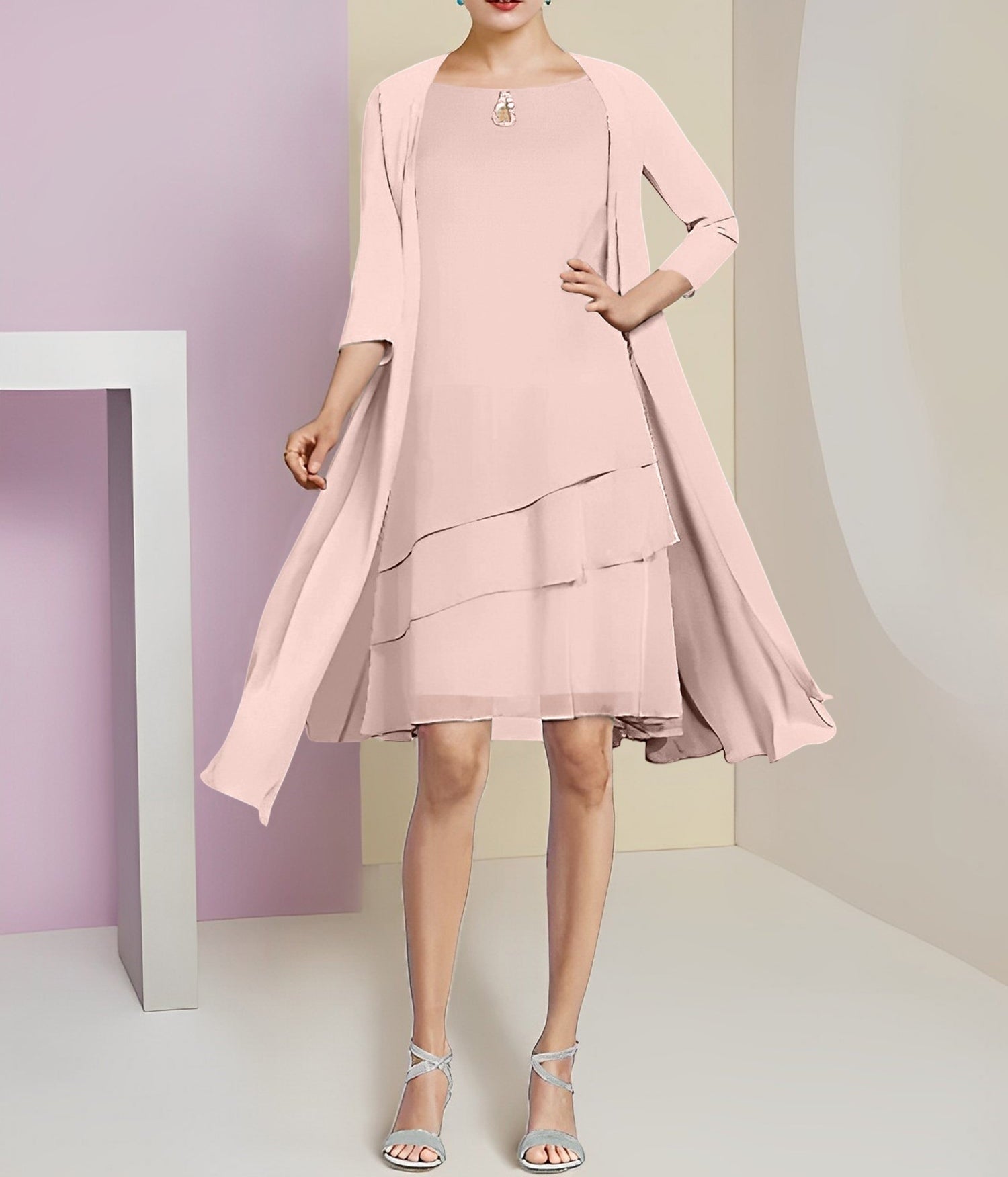 A-Line/Princess Jewel Neck Knee-Length Mother of the Bride Dresses
