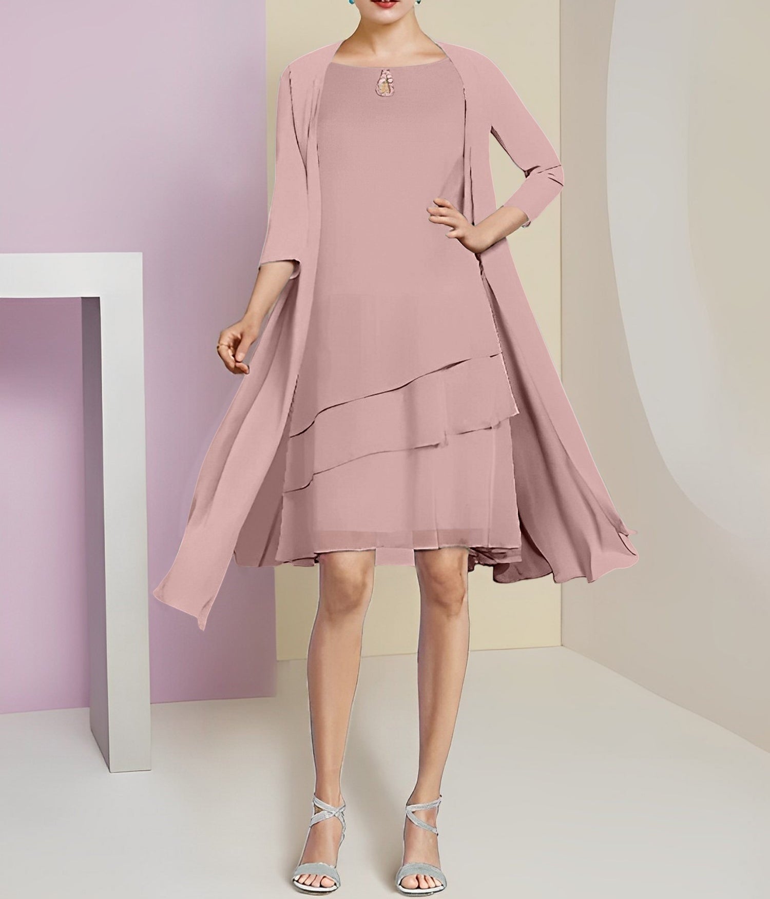 A-Line/Princess Jewel Neck Knee-Length Mother of the Bride Dresses