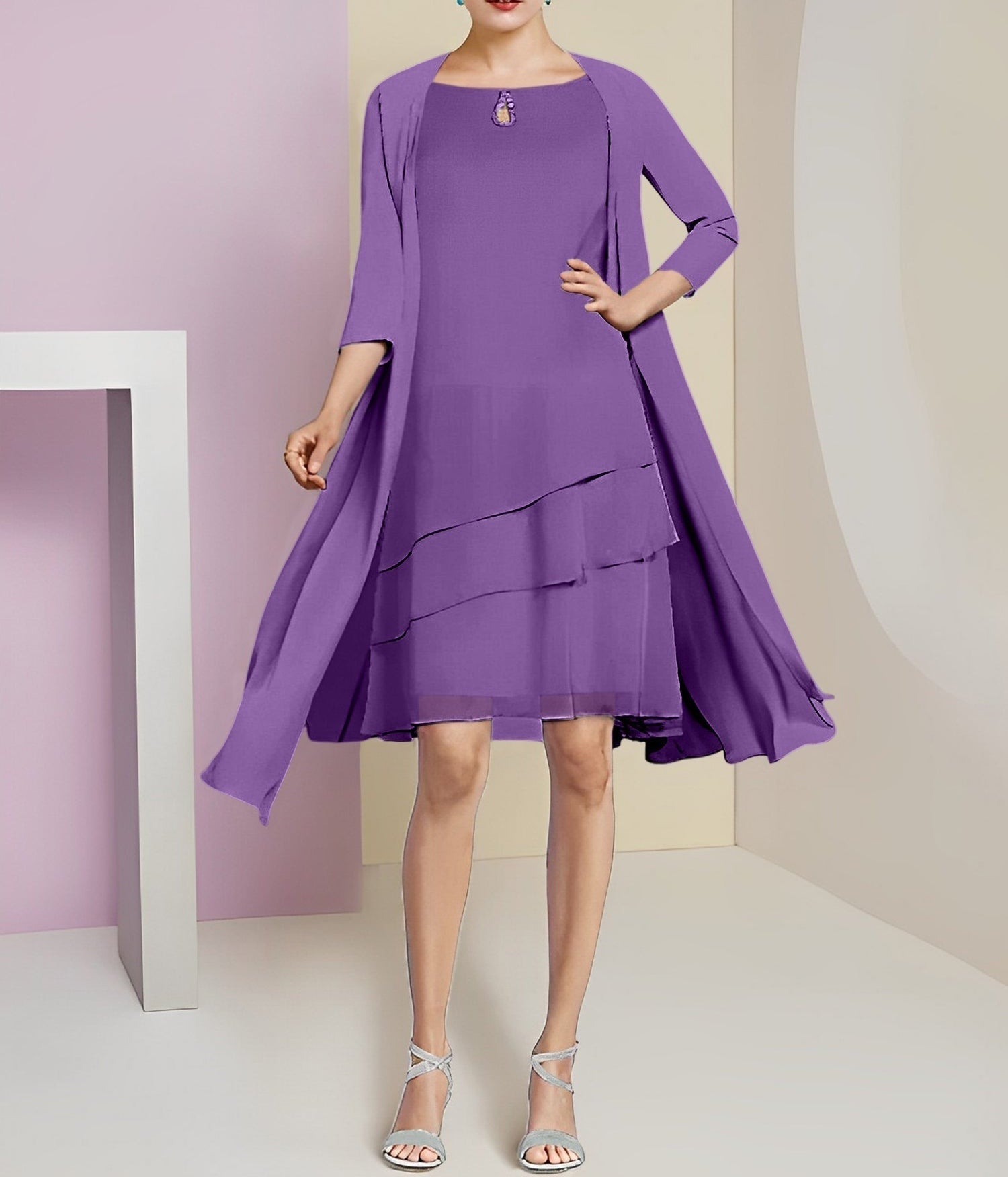A-Line/Princess Jewel Neck Knee-Length Mother of the Bride Dresses