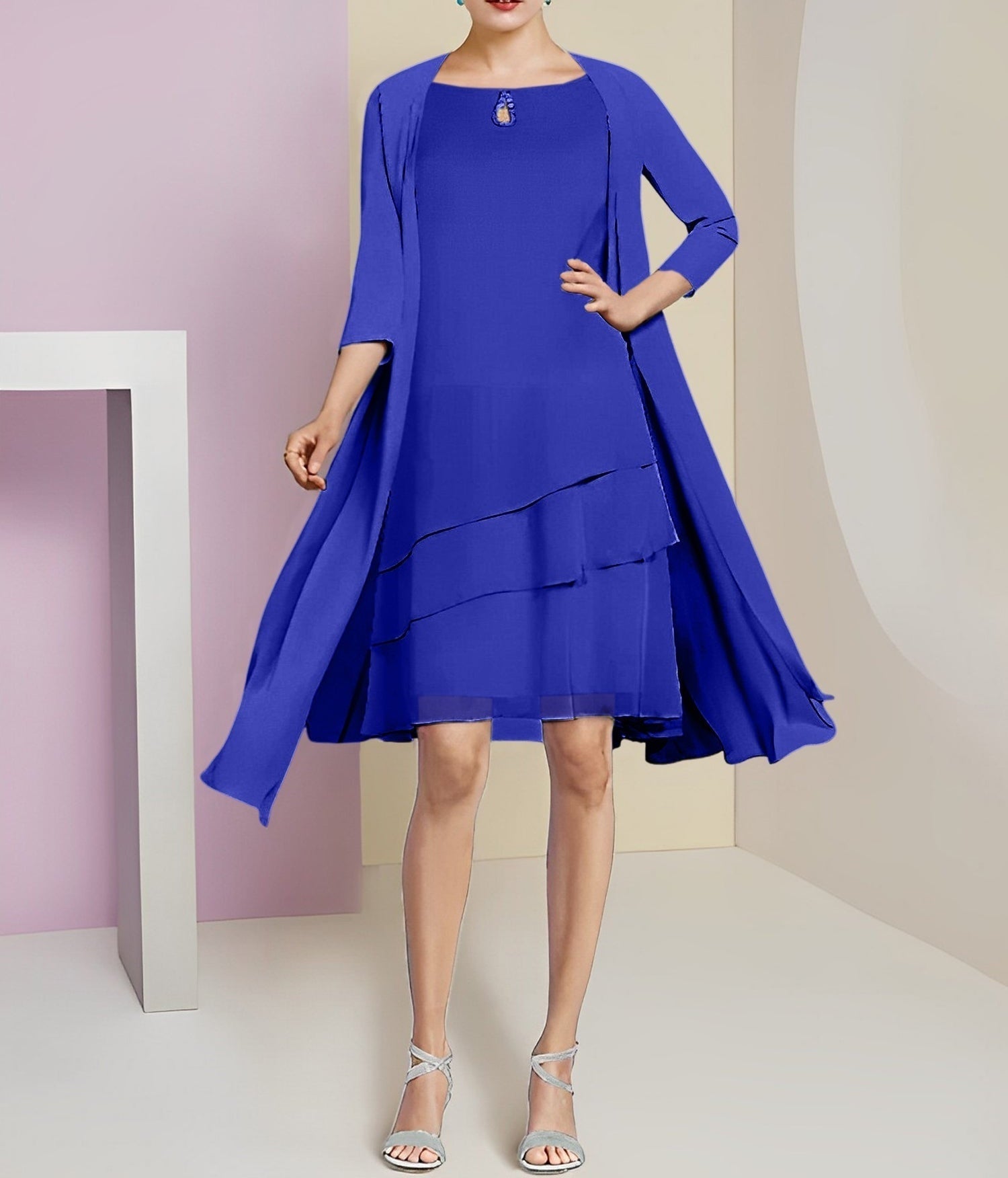 A-Line/Princess Jewel Neck Knee-Length Mother of the Bride Dresses