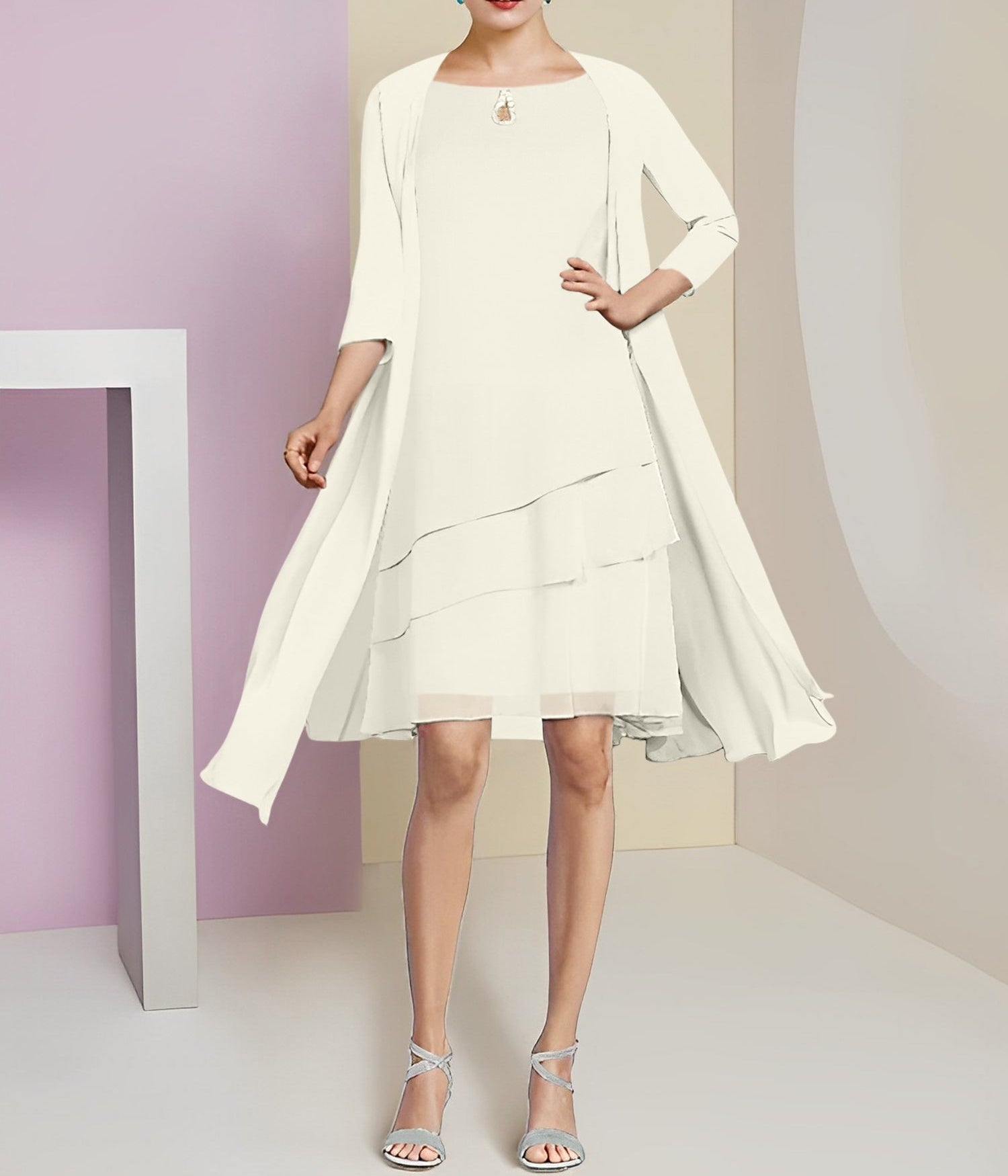 A-Line/Princess Jewel Neck Knee-Length Mother of the Bride Dresses