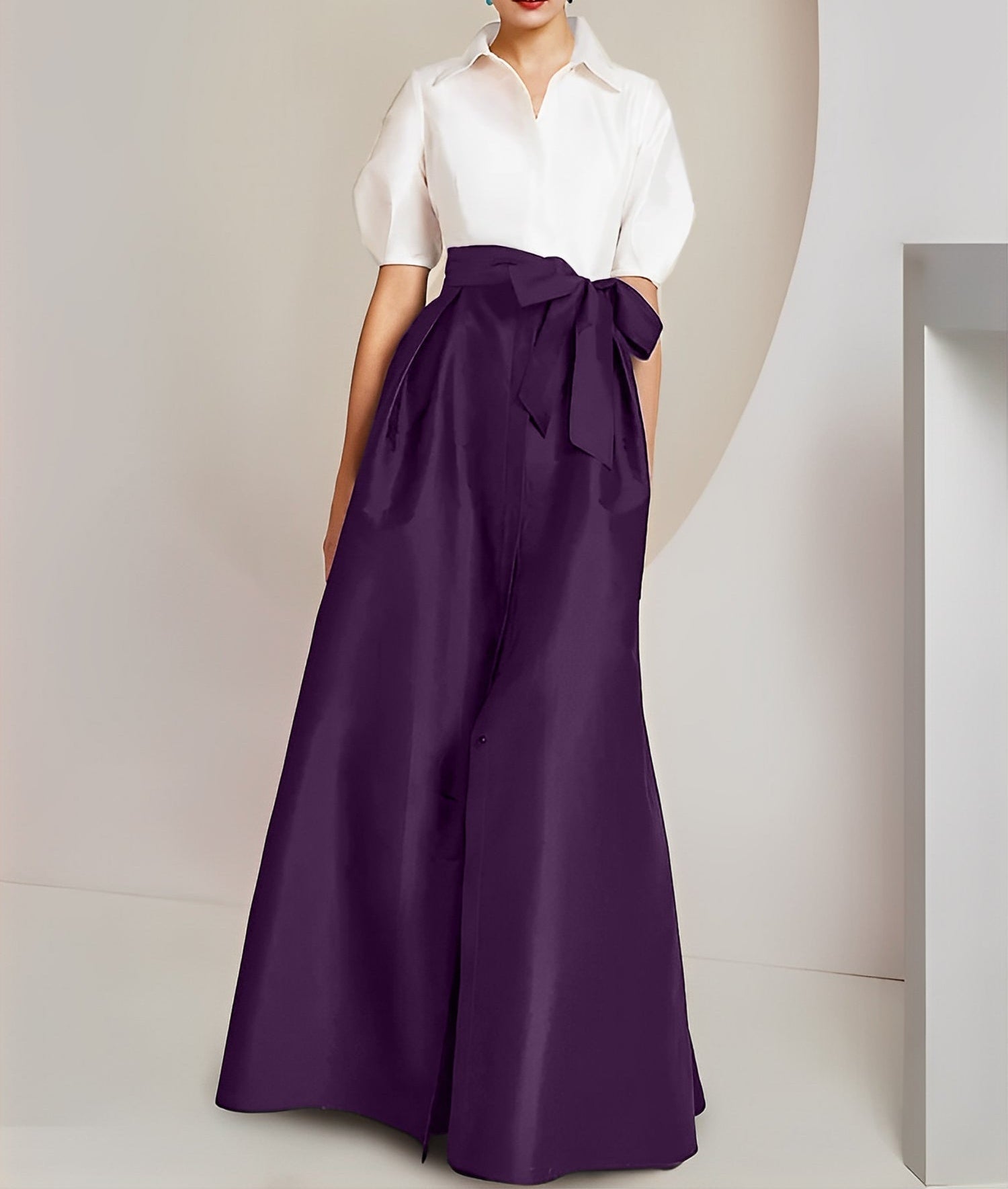 A-Line/Princess  Shirt Collar Short Sleeves 2 pieces Mother Of The Bride Dresses