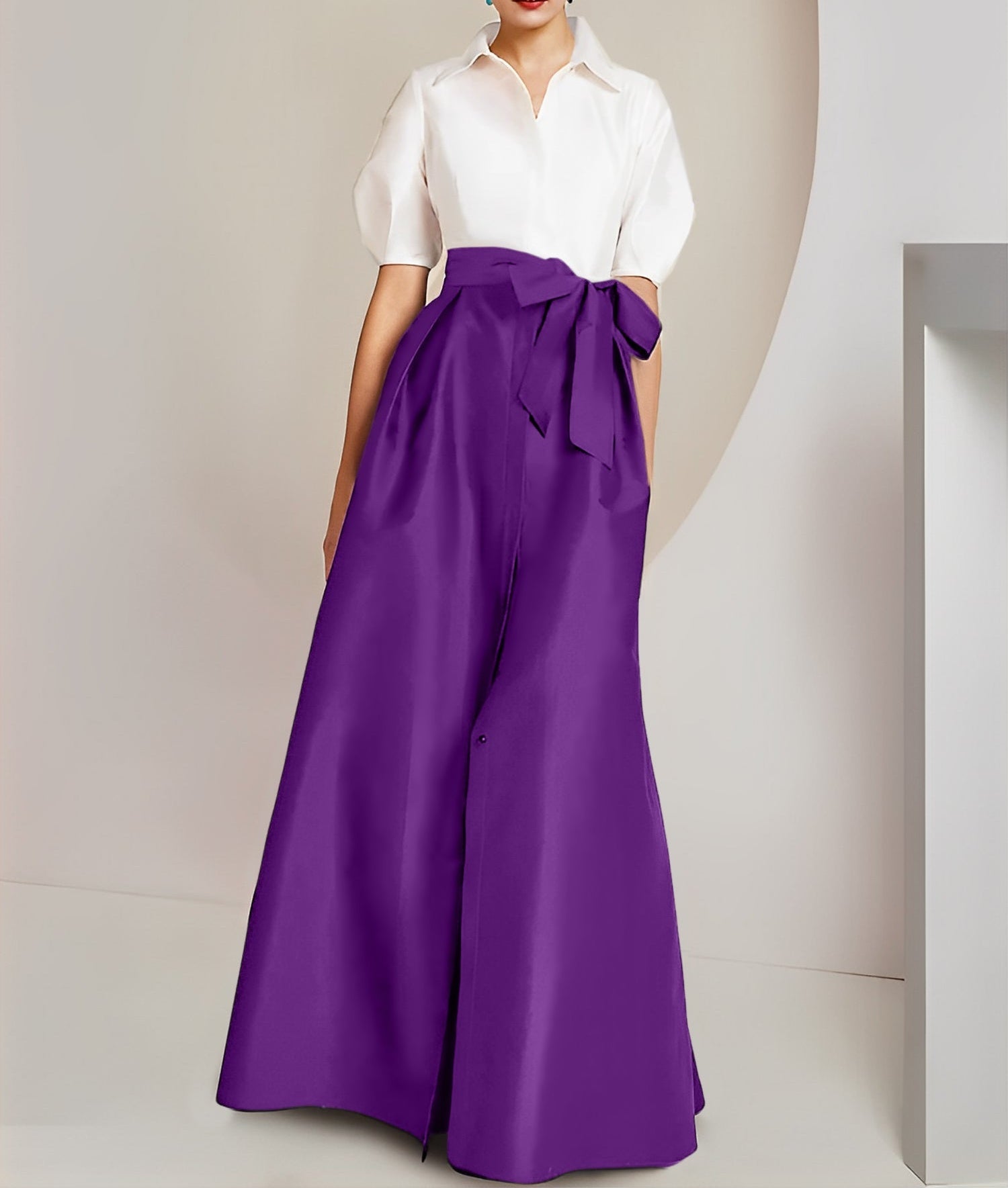 A-Line/Princess  Shirt Collar Short Sleeves 2 pieces Mother Of The Bride Dresses