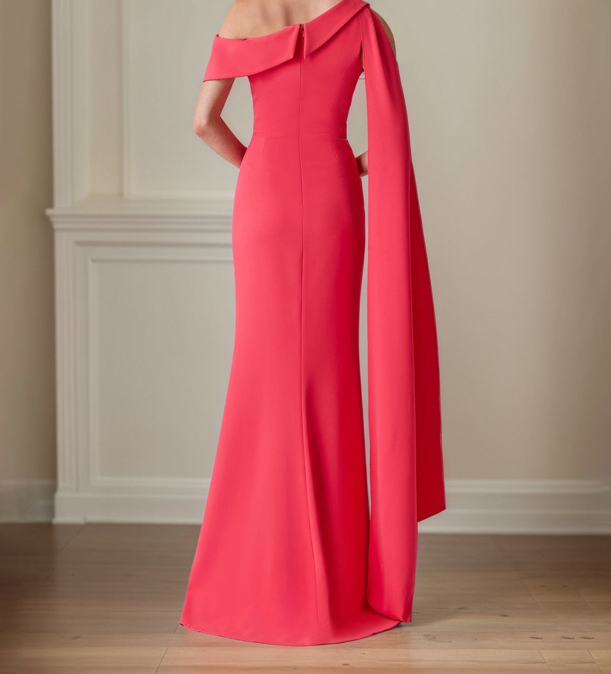 Coral Stretch Crepe Sheath/Column One Shoulder Floor Length Mother of the Bride Dresses
