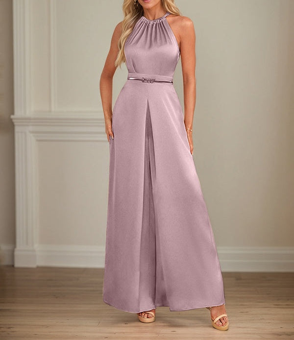 Jumpsuits Halter Floor-Length Satin Wedding Dress
