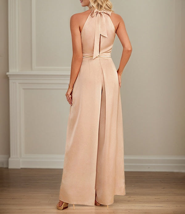 Jumpsuits Halter Floor-Length Satin Wedding Dress