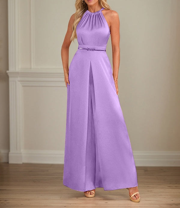 Jumpsuits Halter Floor-Length Satin Wedding Dress