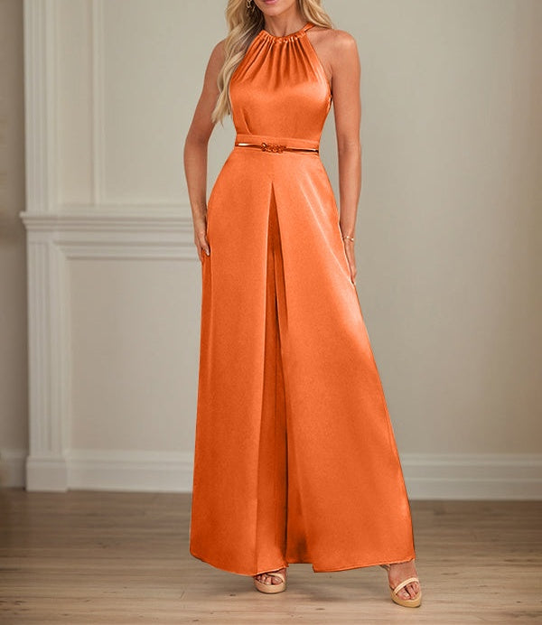 Jumpsuits Halter Floor-Length Satin Wedding Dress
