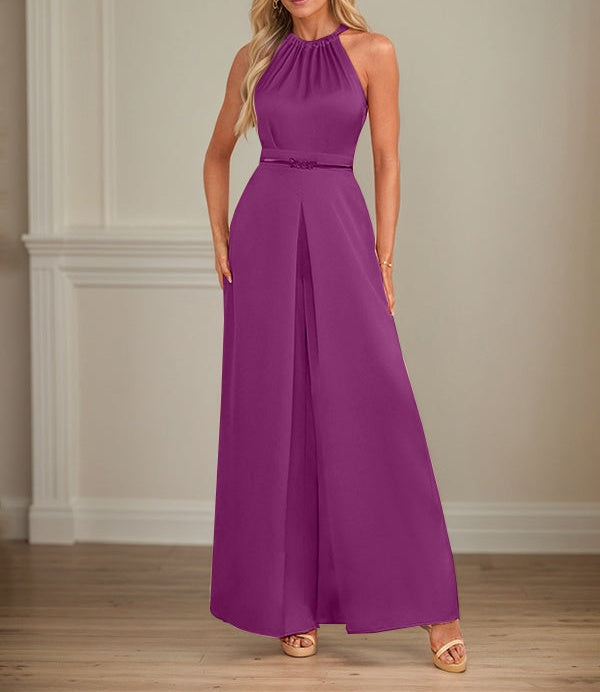 Jumpsuits Halter Floor-Length Satin Wedding Dress