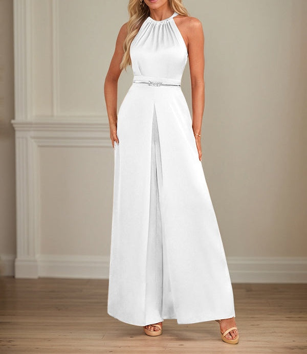 Jumpsuits Halter Floor-Length Satin Wedding Dress