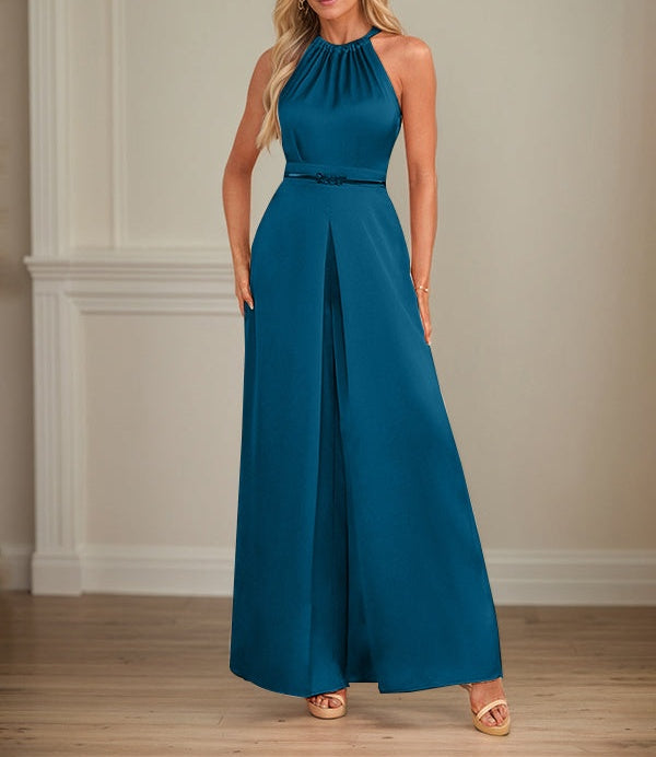 Jumpsuits Halter Floor-Length Satin Wedding Dress