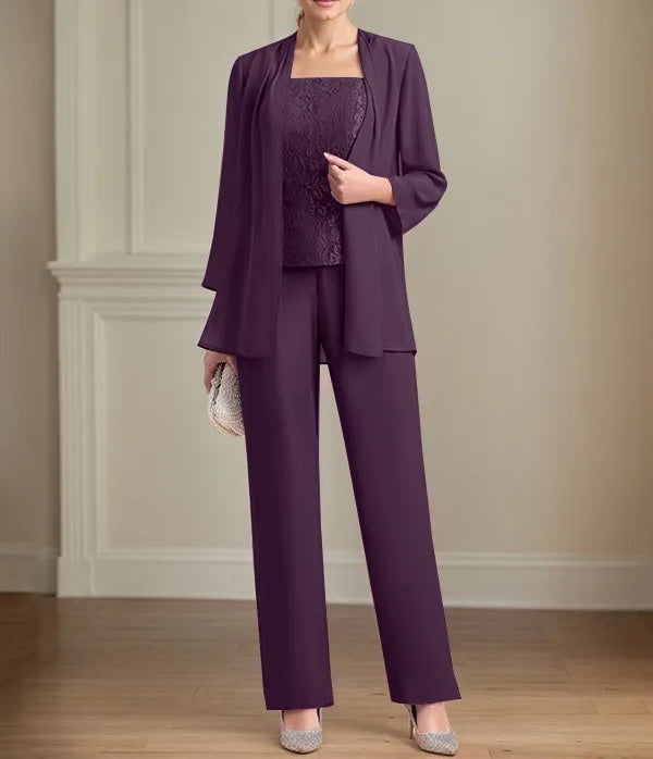 Chiffon Square Neck Sleeveless Floor Length Mother of the Bride Pantsuits